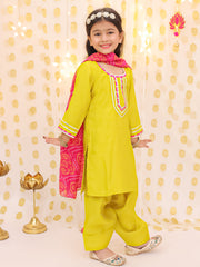 Silk Blend Ethnic Suit Set for Girls - Yellow | BS25SU24YLA