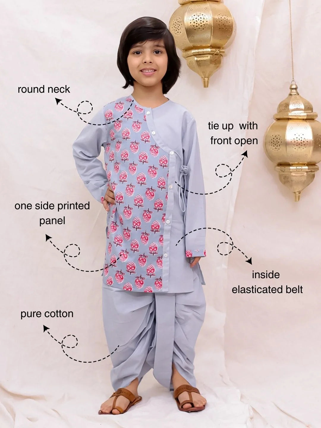Dhoti Kurta Set for Boys - Grey | BS26DK23GYA | DesiQlo