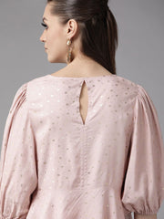 Pink Rayon Gold Foil Print Tunic-AHTURYFP-8042