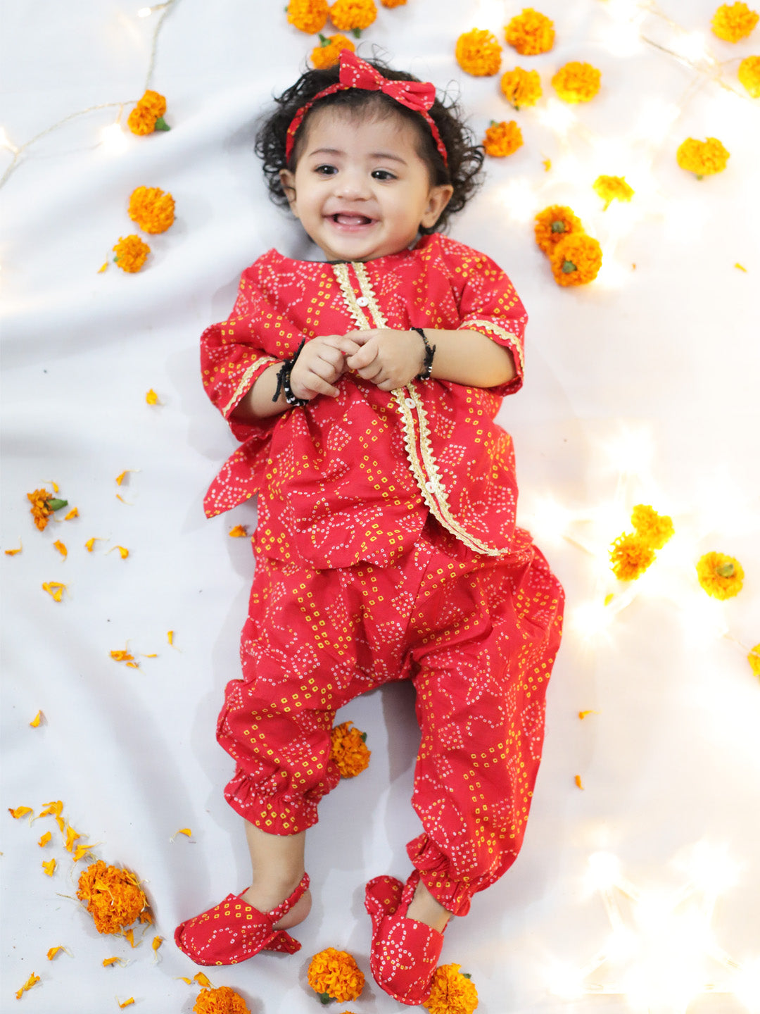 Pure Cotton Ethnic Suit Set for Girls - Red | BW23IN51RDA | DesiQlo