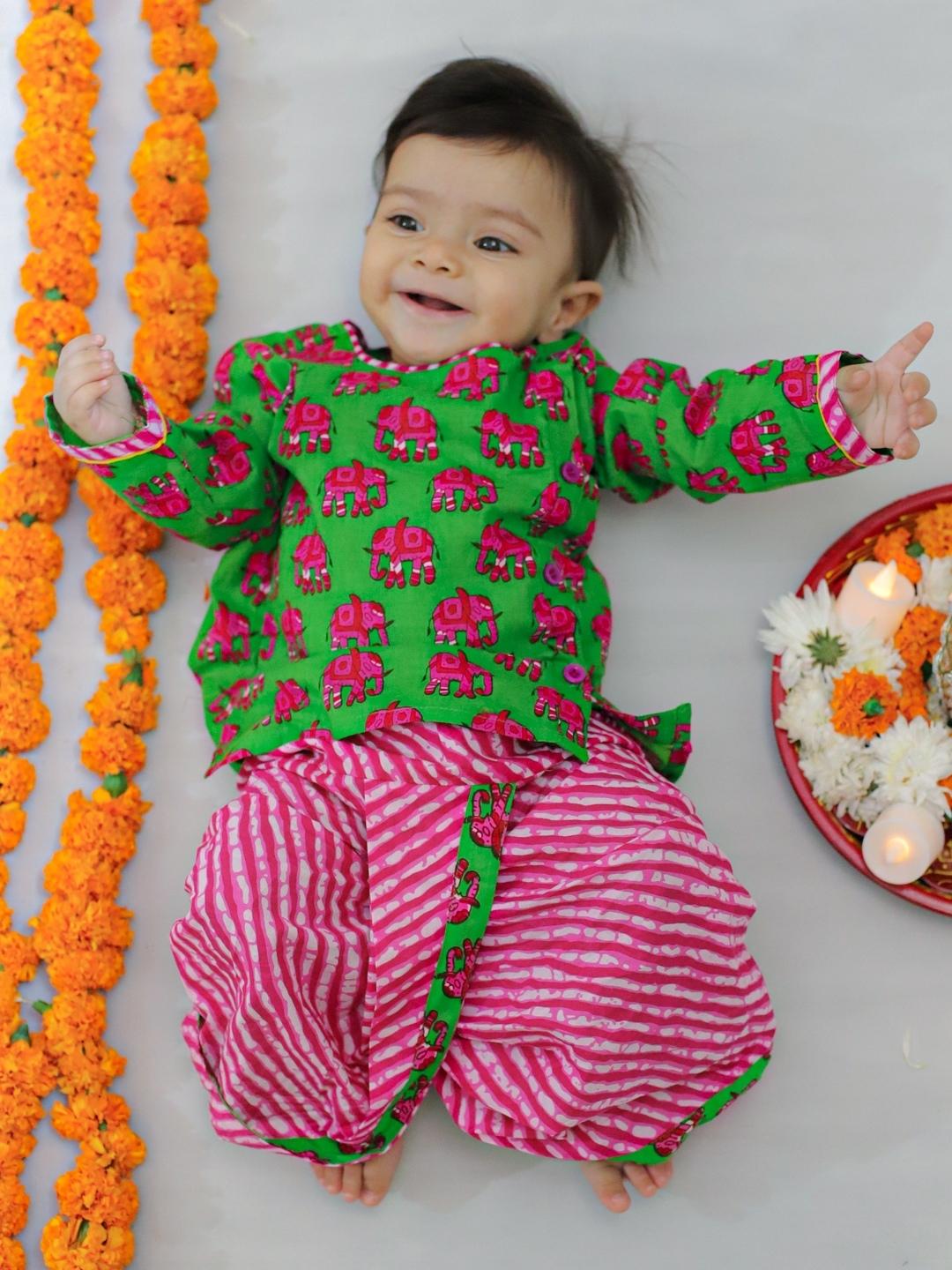 Pure Cotton Dhoti Kurta Set for Boys - Green | BW23IN55GRA | DesiQlo