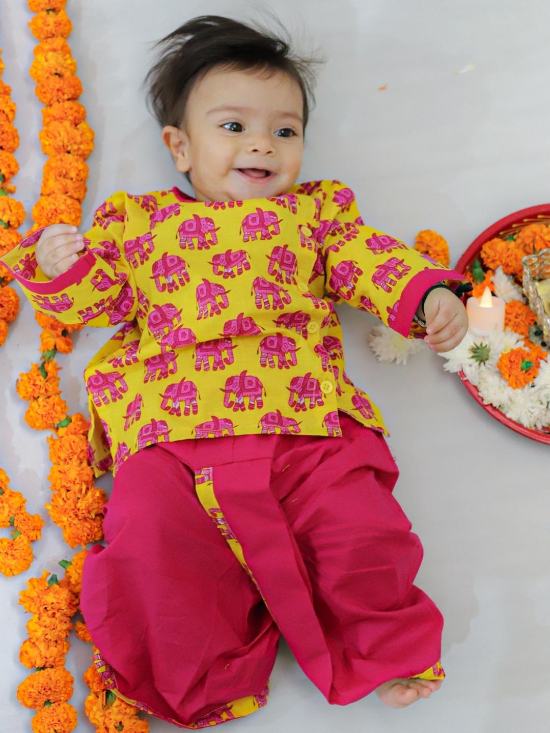 Pure Cotton Dhoti Kurta Set for Boys - Yellow | BW23IN55YWA