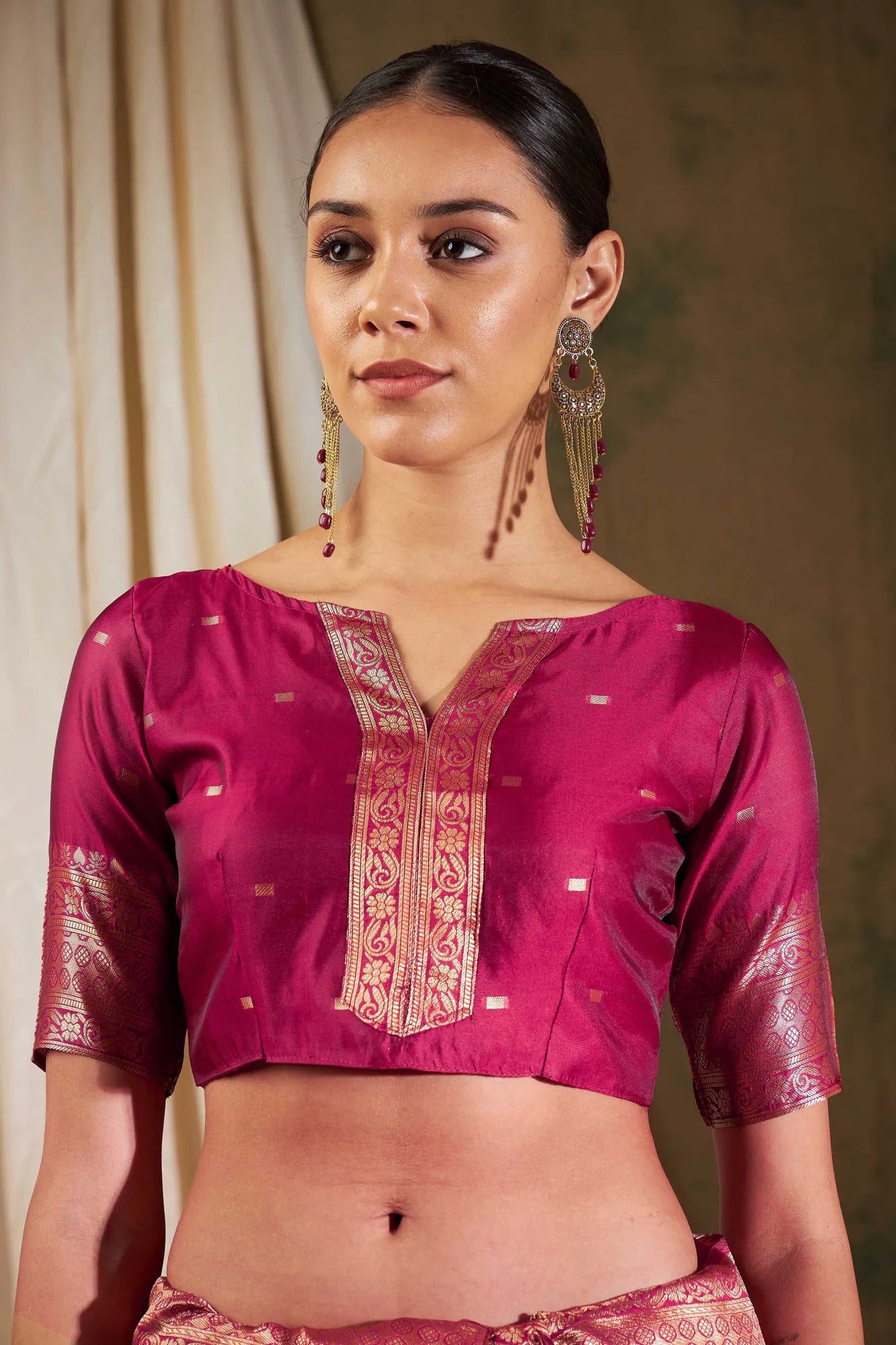 Pink Woven Polyester Indian Sari - Banarasi Style