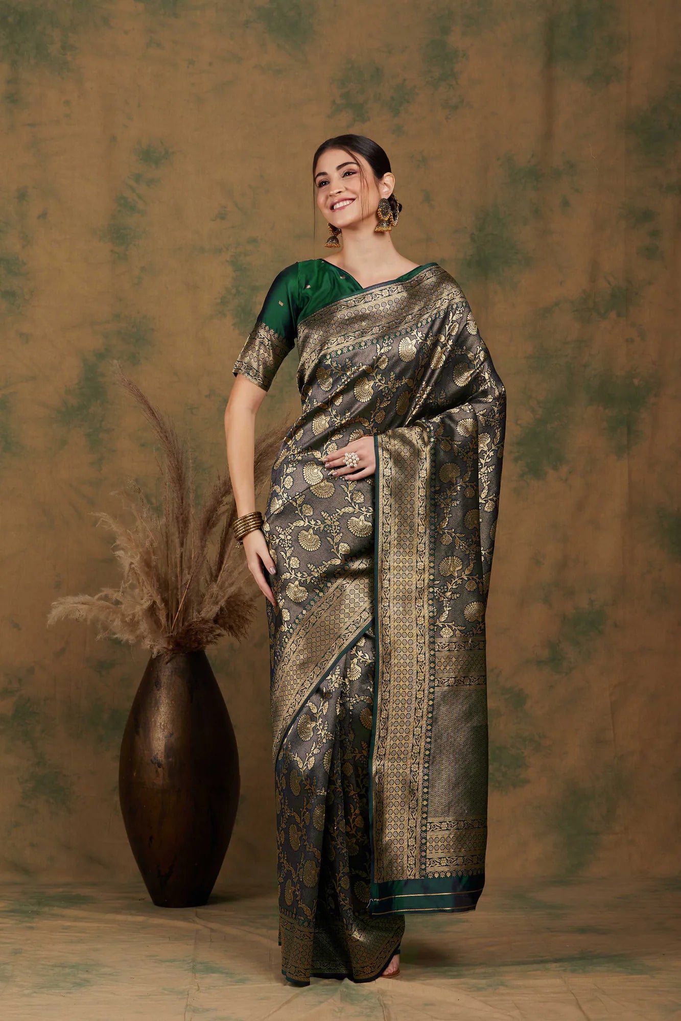 Green Embellished Woven Polyester Saree | Timeless Designer Collection