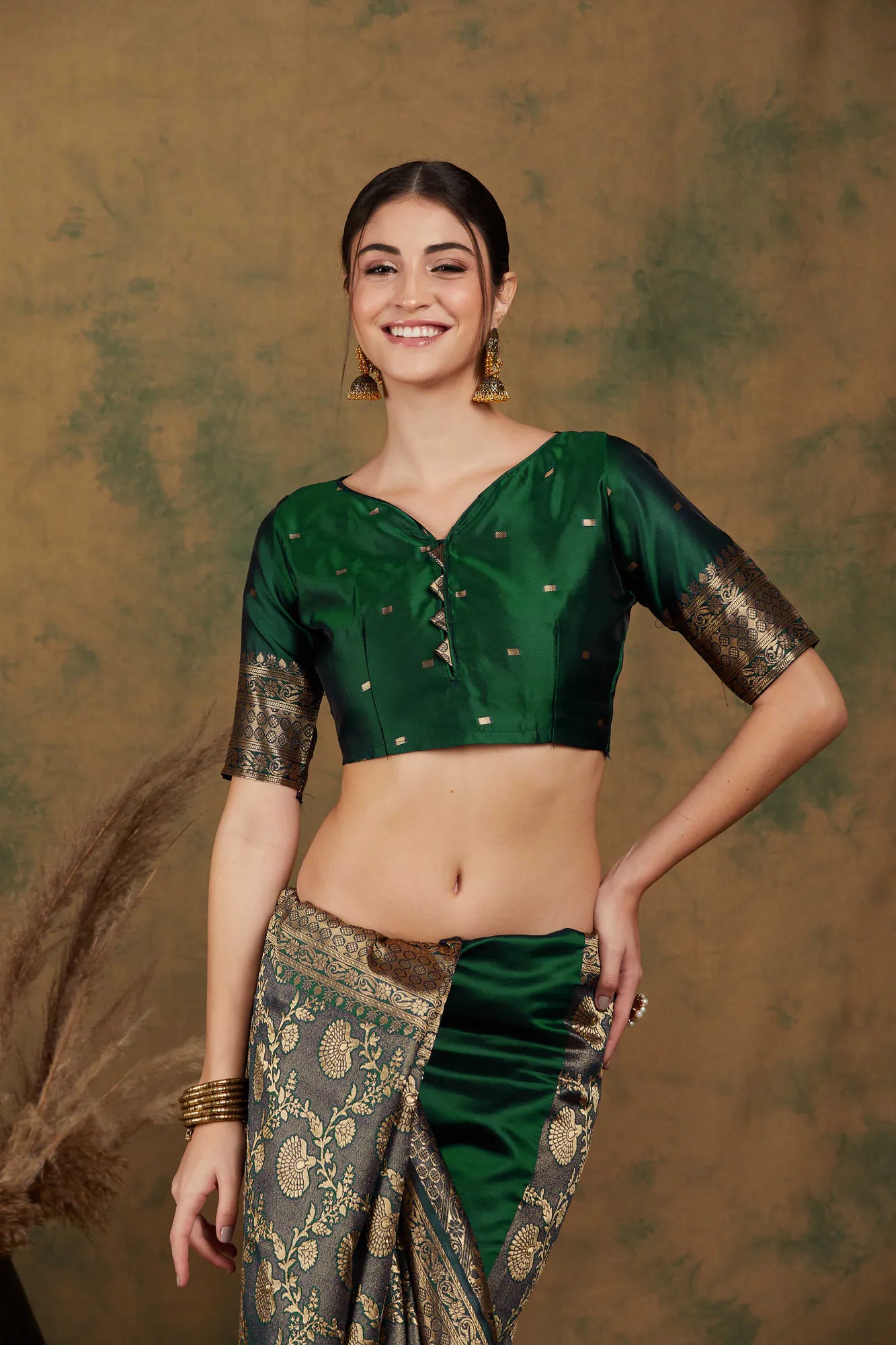 Green Embellished Woven Polyester Saree | Timeless Designer Collection