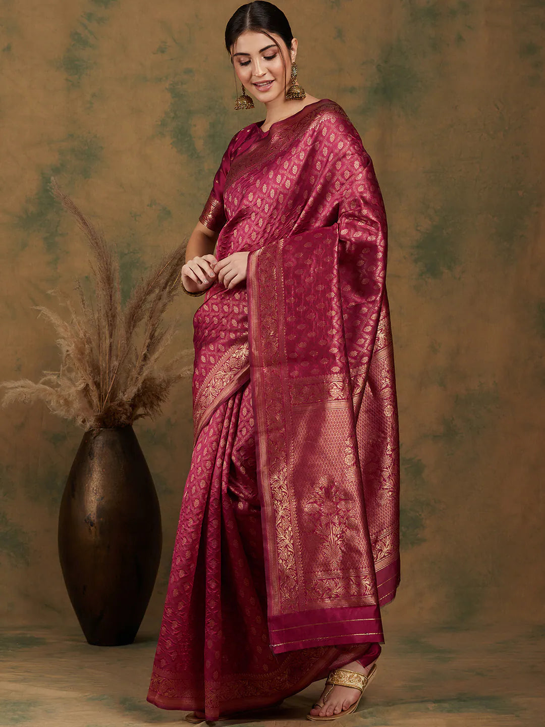Pink Polyester Saree: Indian Wedding Sarees & Banarasi Style
