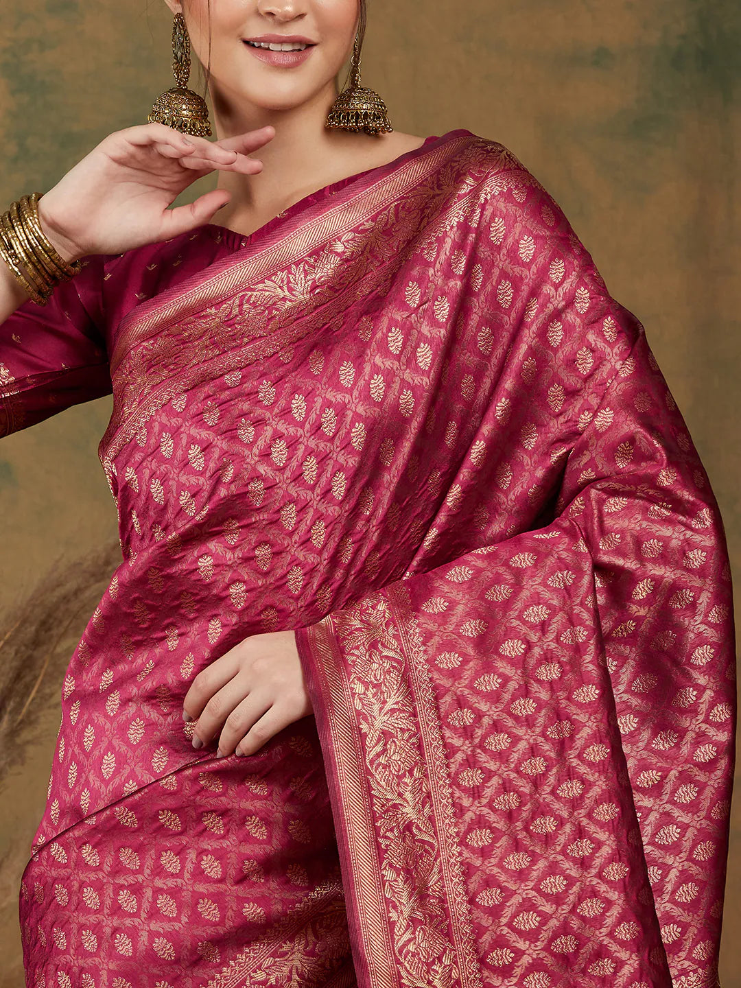Pink Polyester Saree: Indian Wedding Sarees & Banarasi Style