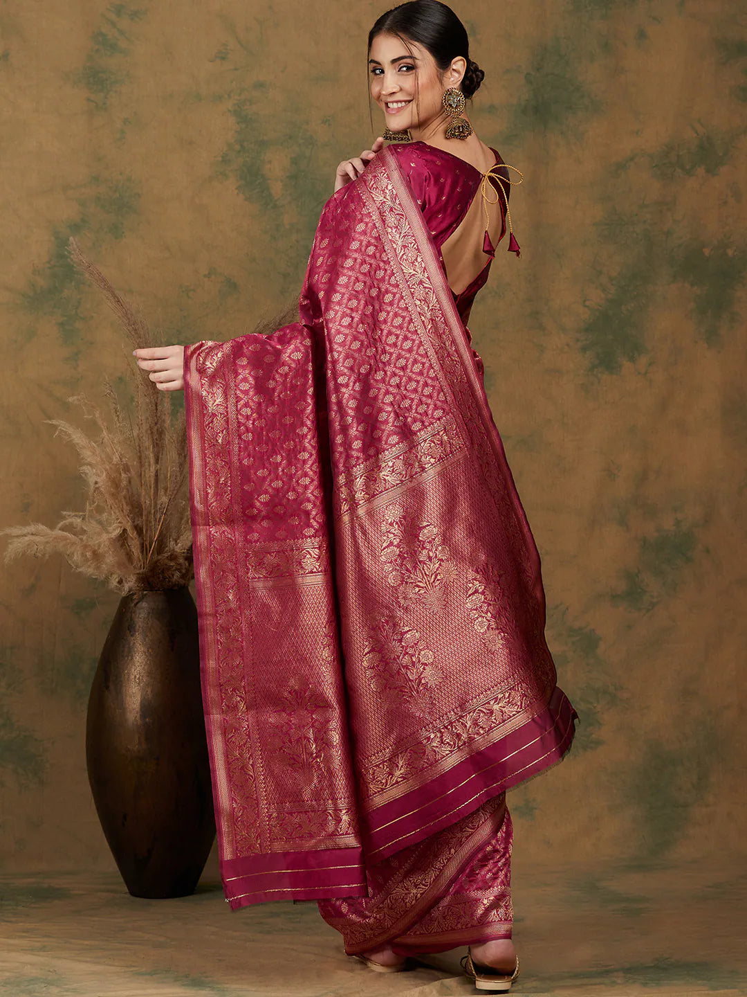 Pink Polyester Saree: Indian Wedding Sarees & Banarasi Style