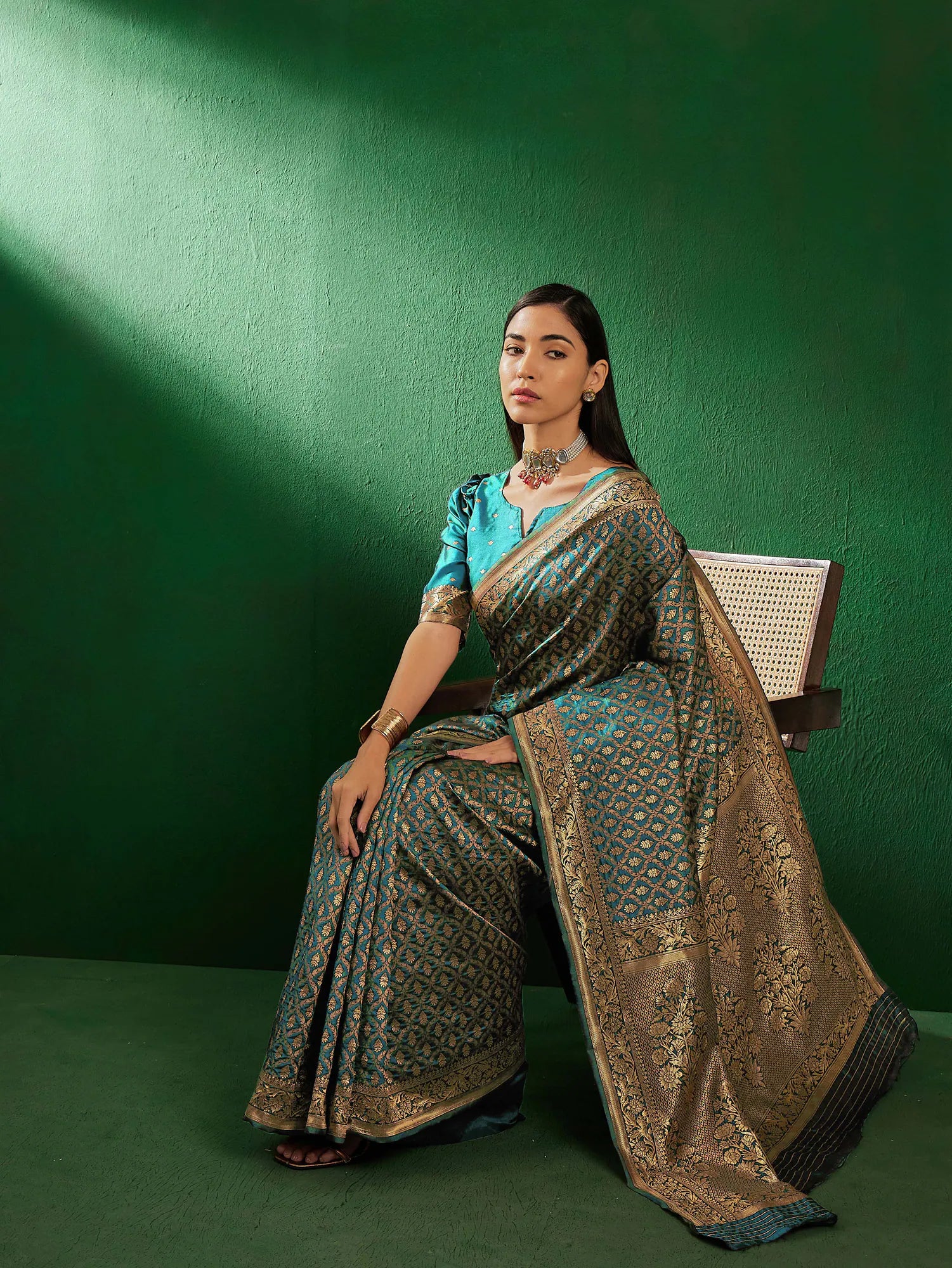 Blue Polyester Saree: Woven Design | Indian Sarees