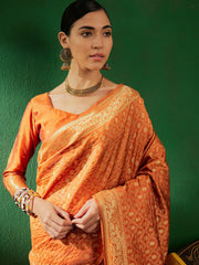 Womens Fashion Ethnic Orange Color Sarees-MLSHWSA1291ORG0ONE