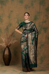 Womens Fashion Ethnic Green Color Sarees-MLSHWSA1187GRN0ONE