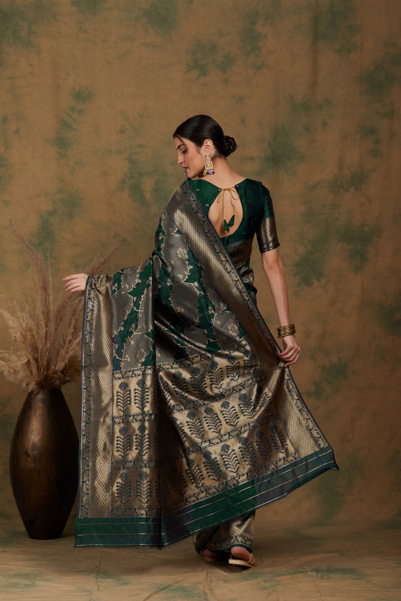 Green Polyester Woven Design Indian Sari | Designer Sarees