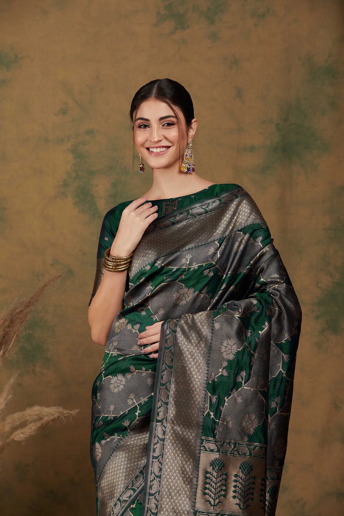 Green Polyester Woven Design Indian Sari | Designer Sarees