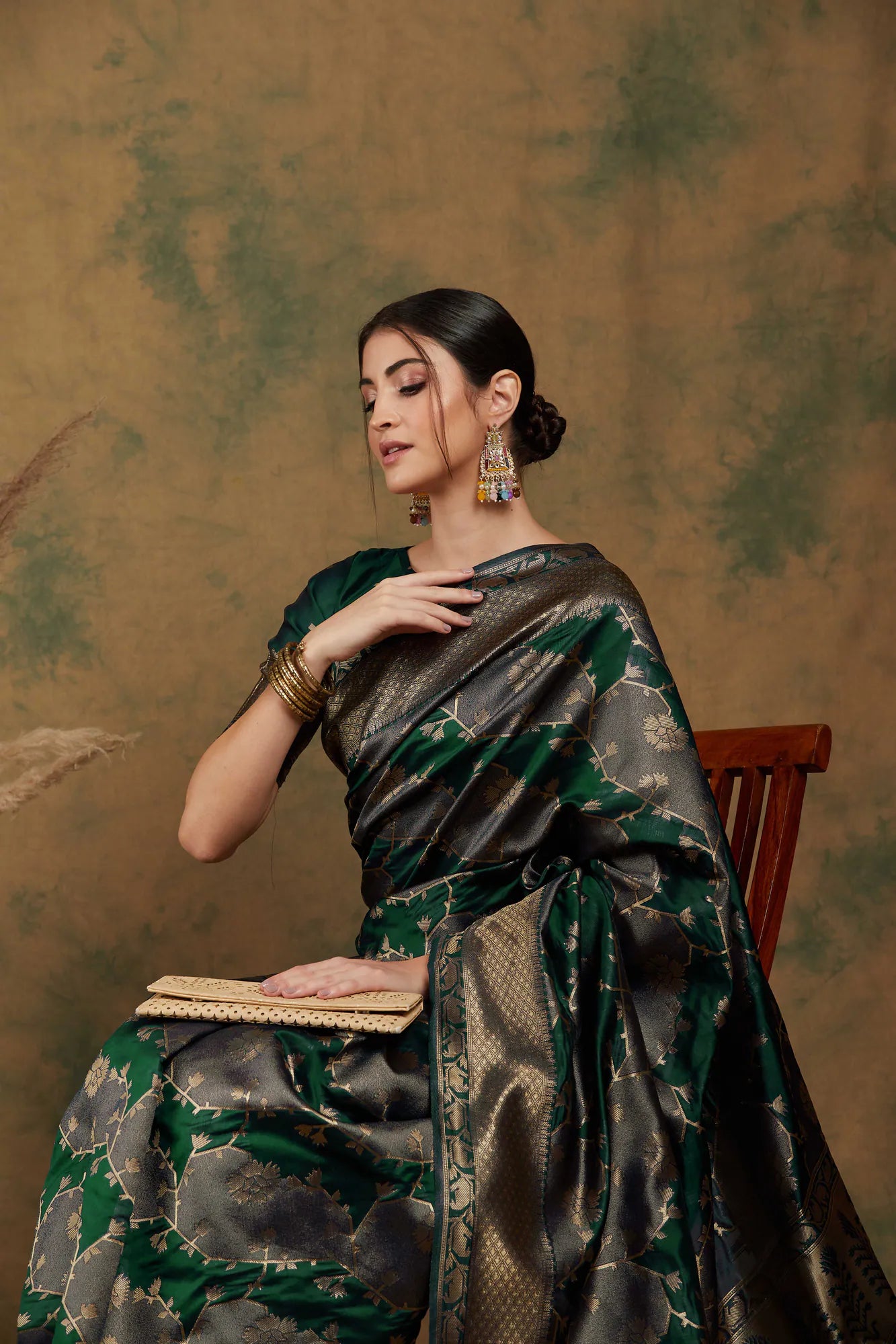 Green Polyester Woven Design Indian Sari | Designer Sarees