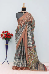 Mysore Silk Digital Print MultiColour Saree With Unstiched Blouse Piece-MPHMS-03-MULTI
