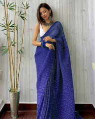 Georgette Saree for Women - Blue | MLWSHSA9137BLU
