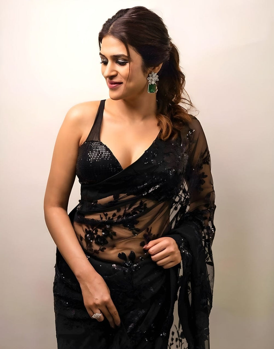 Georgette Saree for Women - Black | MLWSHSA9143BLK | DesiQlo
