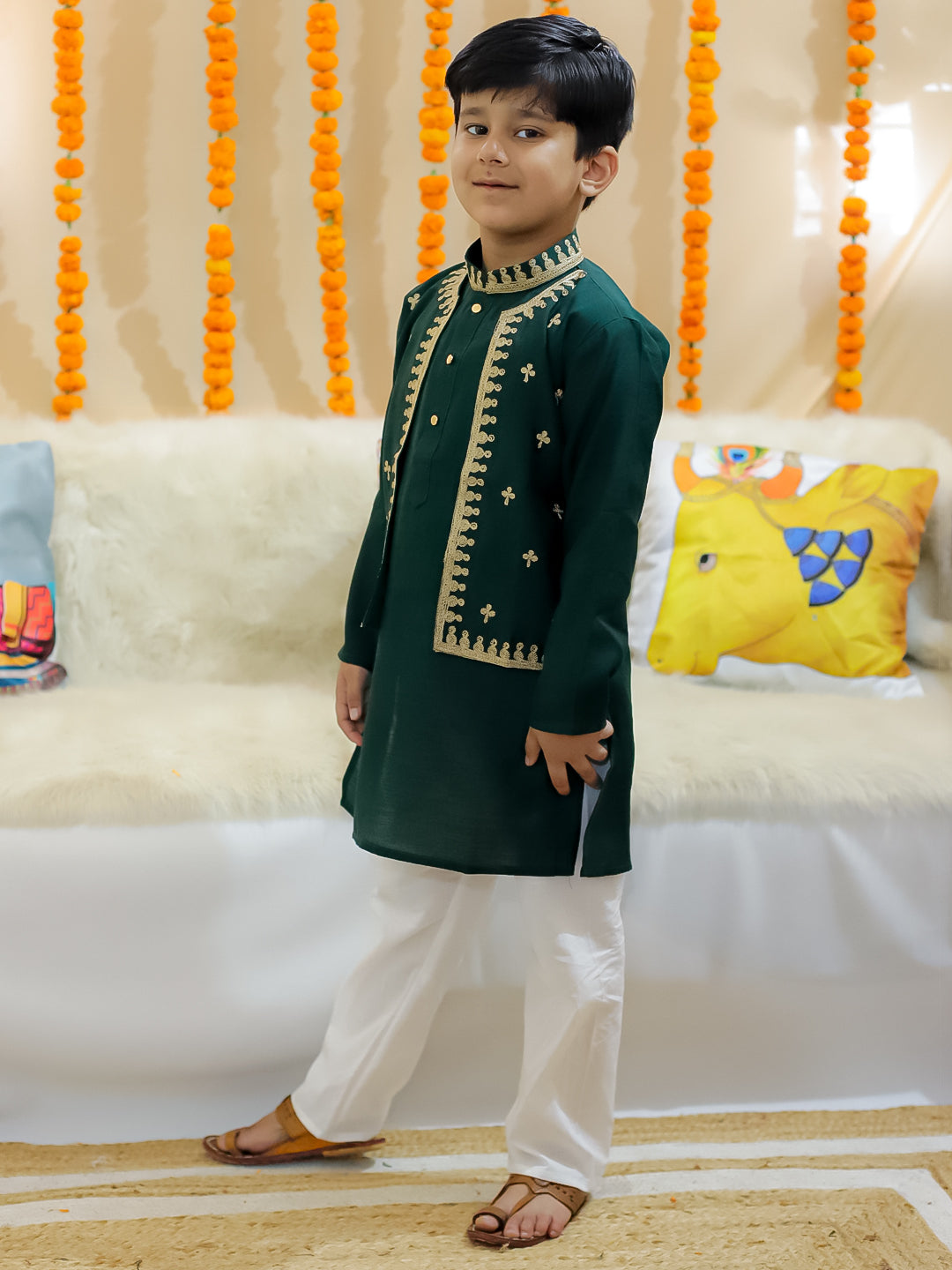 Kurta Pajama Set for Boys - Green | BR24KP72GRA | DesiQlo