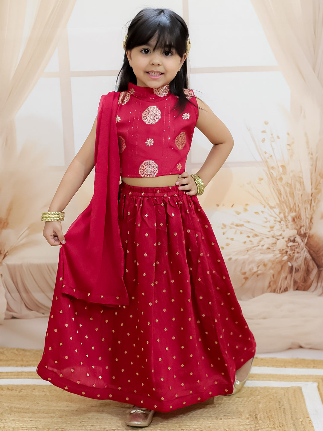 Lehenga Choli Set for Girls - Maroon | BR24LC76MRA | DesiQlo