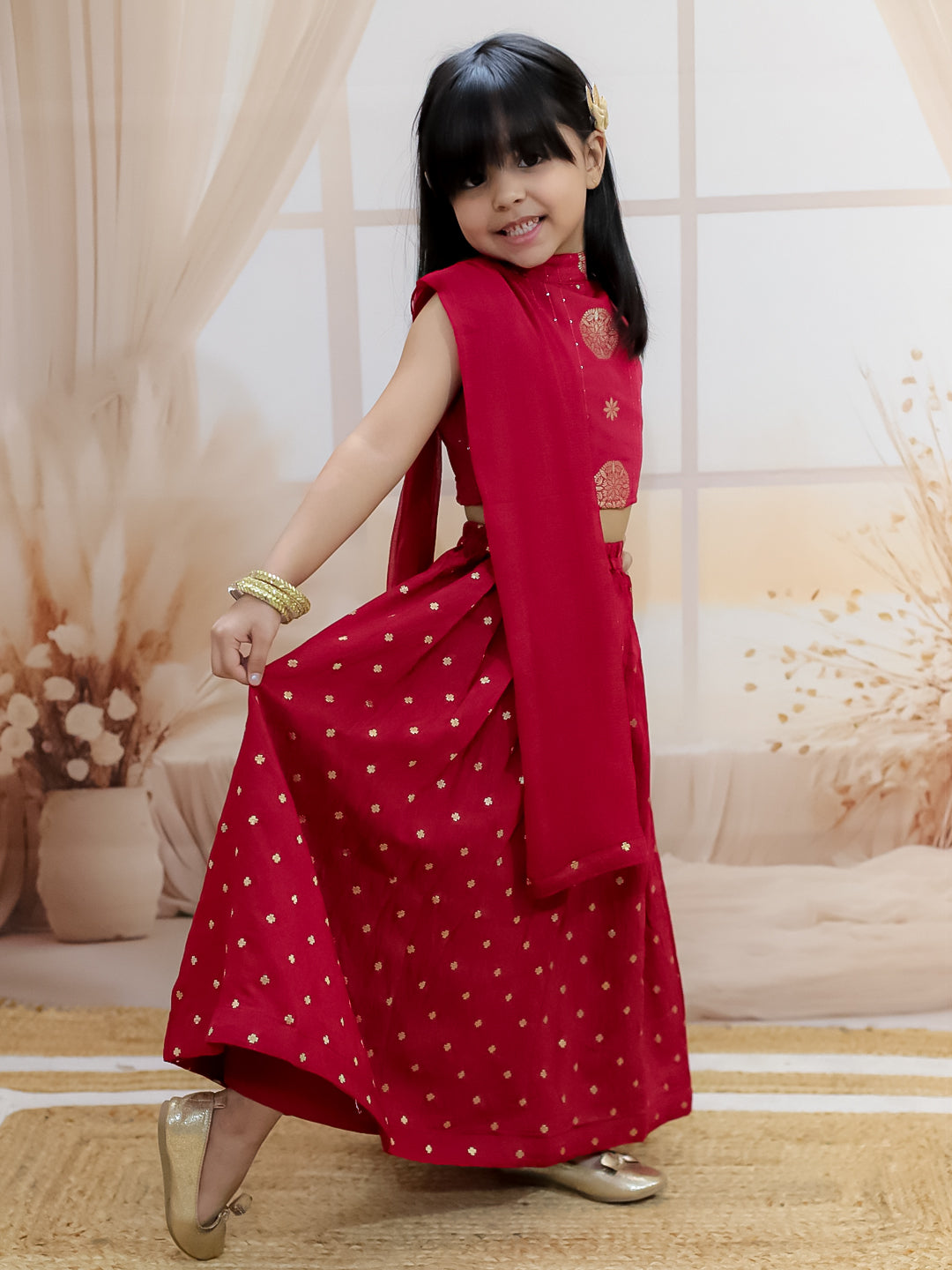 Lehenga Choli Set for Girls - Maroon | BR24LC76MRA | DesiQlo