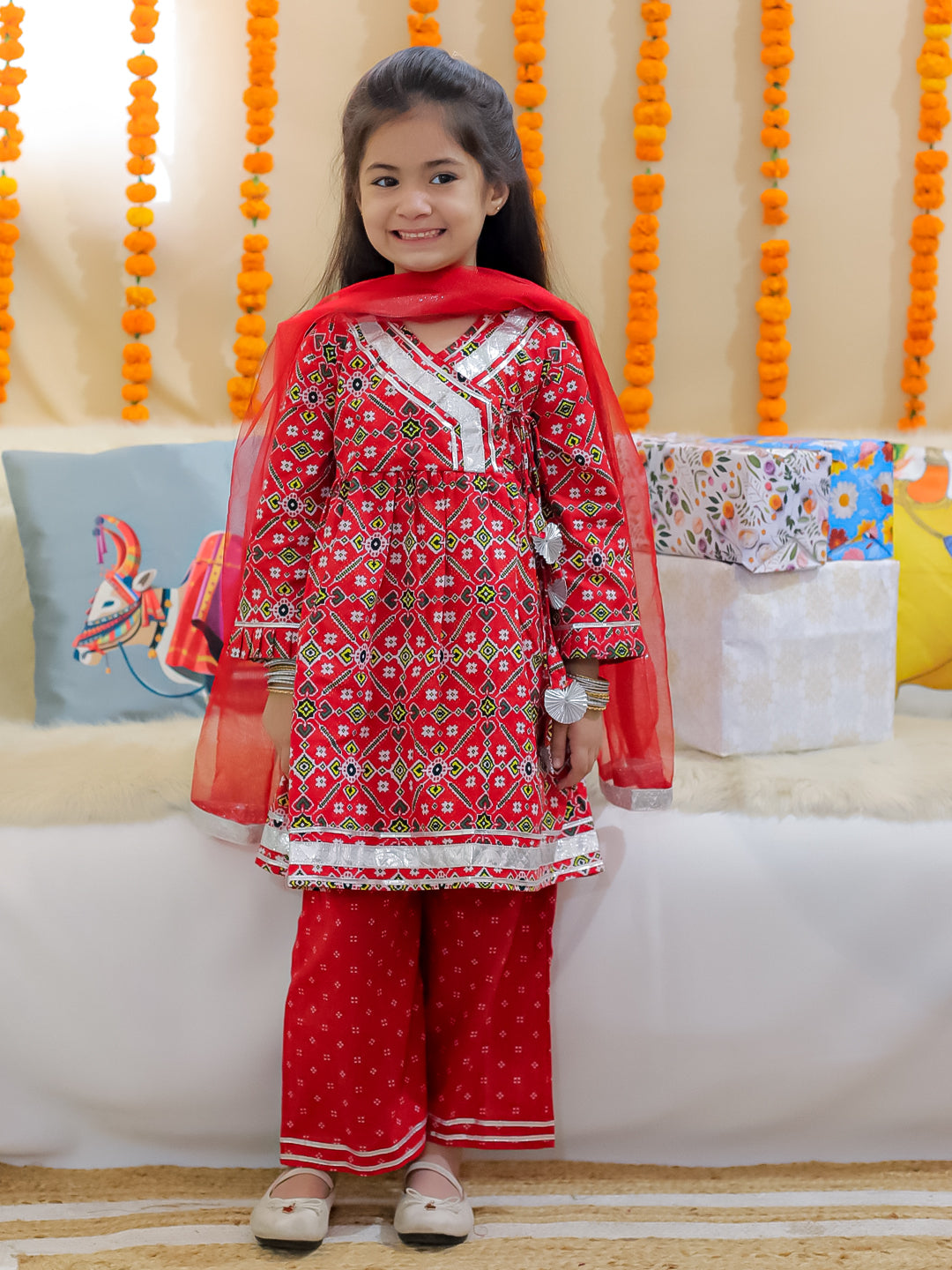 Ethnic Suit Set for Girls - Red | BR24SU51RDA | DesiQlo