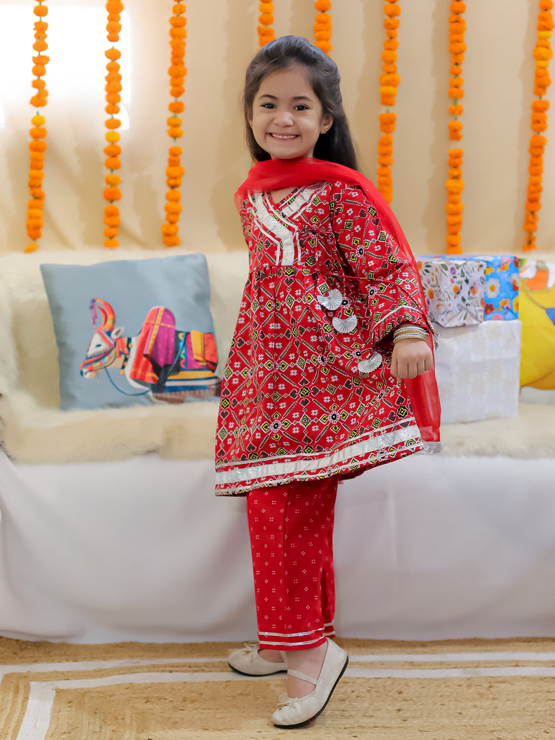 Ethnic Suit Set for Girls - Red | BR24SU51RDA | DesiQlo