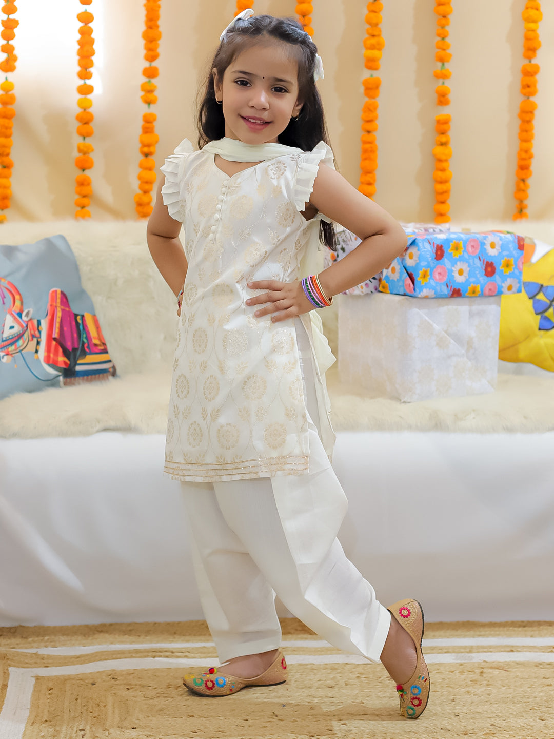 Ethnic Suit Set for Girls - Off White | BR24SU52WHA | DesiQlo