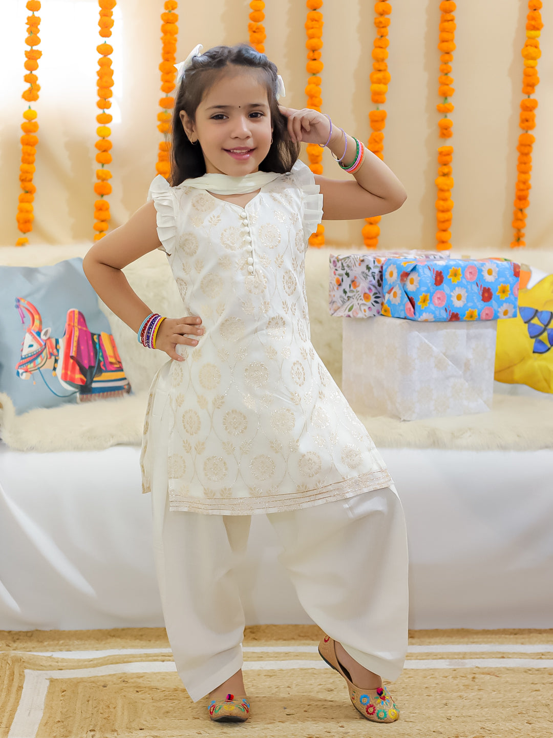 Ethnic Suit Set for Girls - Off White | BR24SU52WHA | DesiQlo