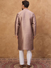 Ethnic Bay Men Mauve Silk Blend Solid Woven Design Straight Kurta With Pant Set-MKSET1458