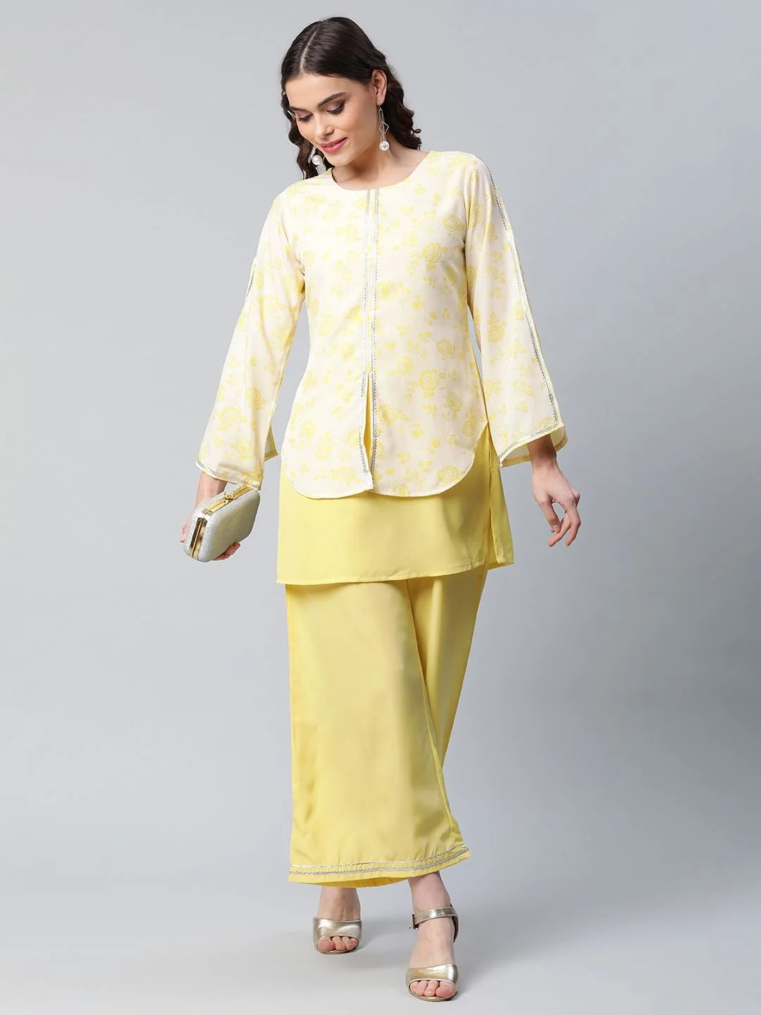 Yellow Printed Top Palazzo Set | Palazzo Pants Set for Women