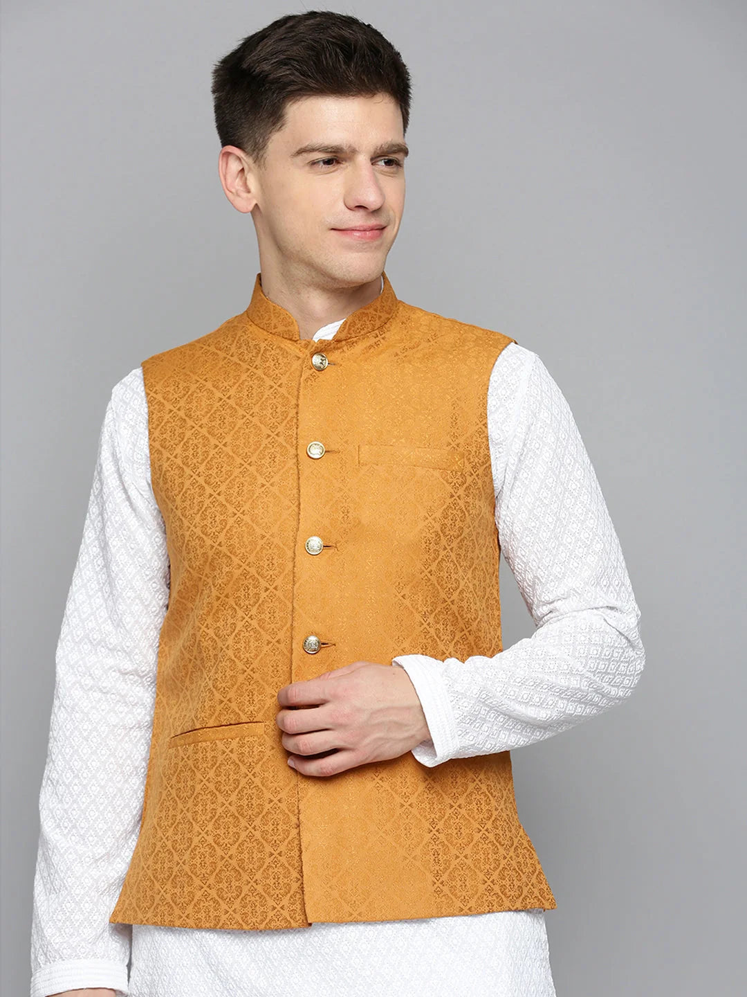 Bronze Woven Nehru Jacket | Mens Kurta Pajama Set | Showoff