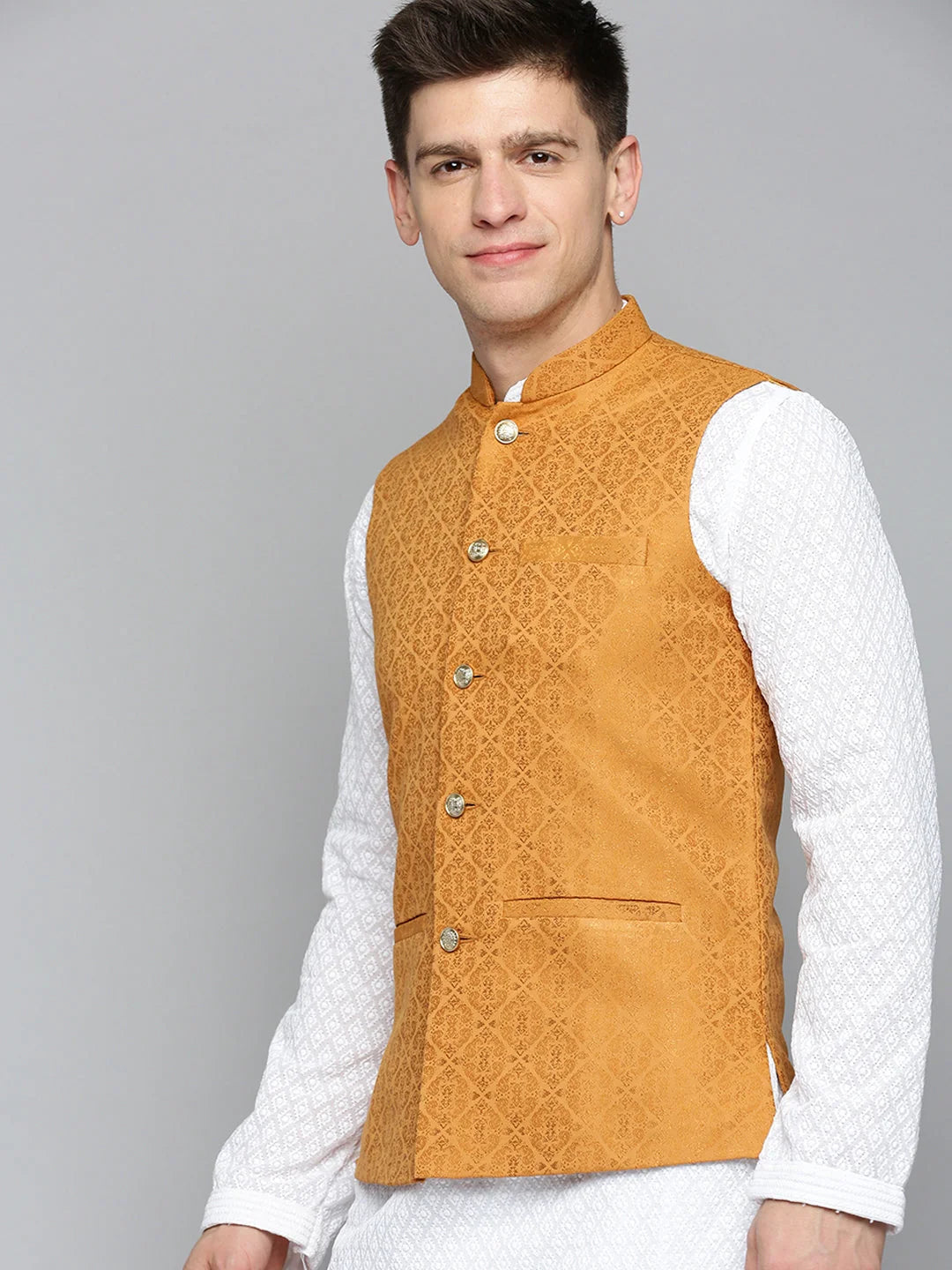 Bronze Woven Nehru Jacket | Mens Kurta Pajama Set | Showoff
