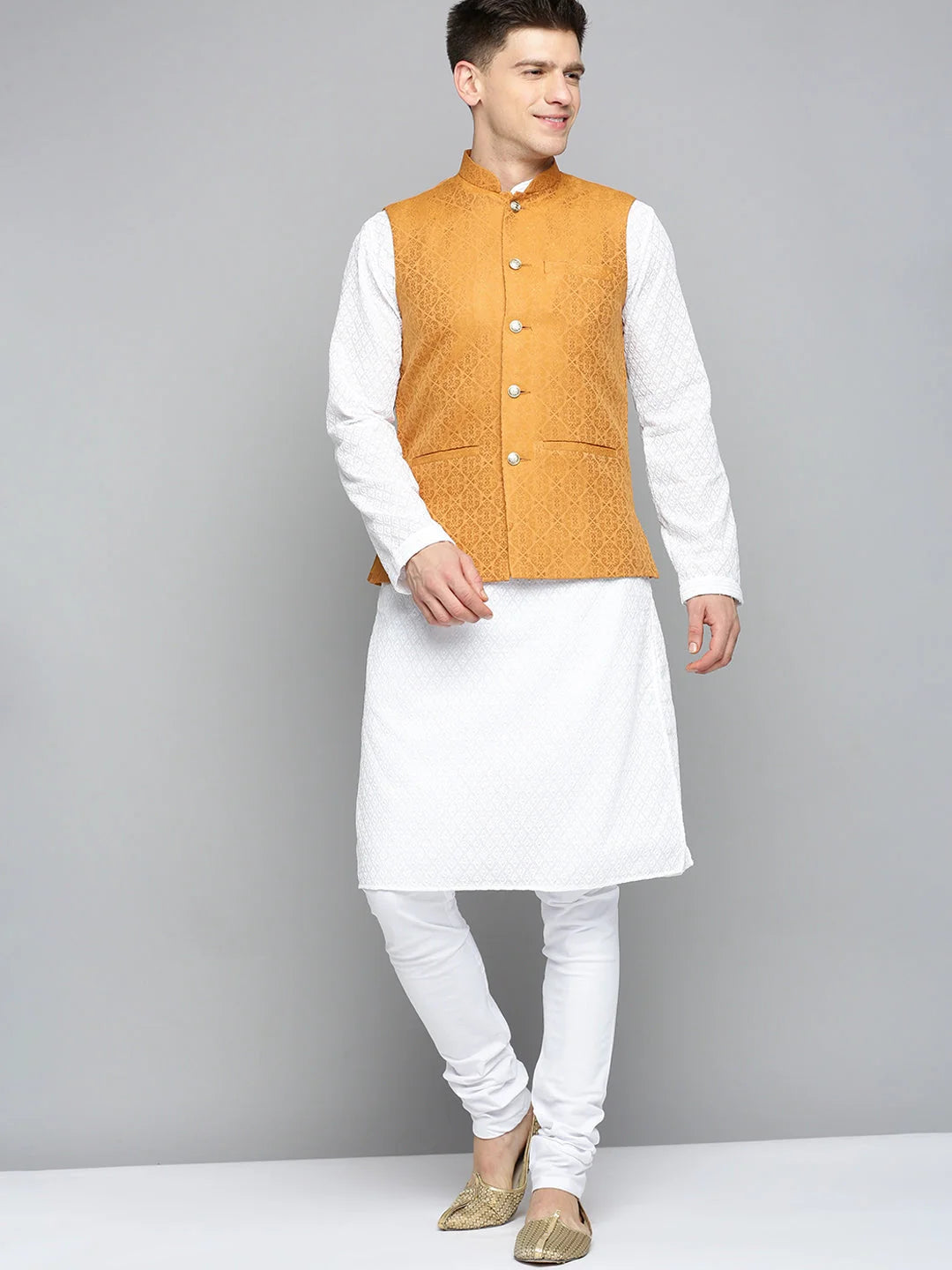 Bronze Woven Nehru Jacket | Mens Kurta Pajama Set | Showoff