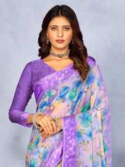 Women's Blend Blue Printed Designer Saree With Blouse Piece-HOLAND30G