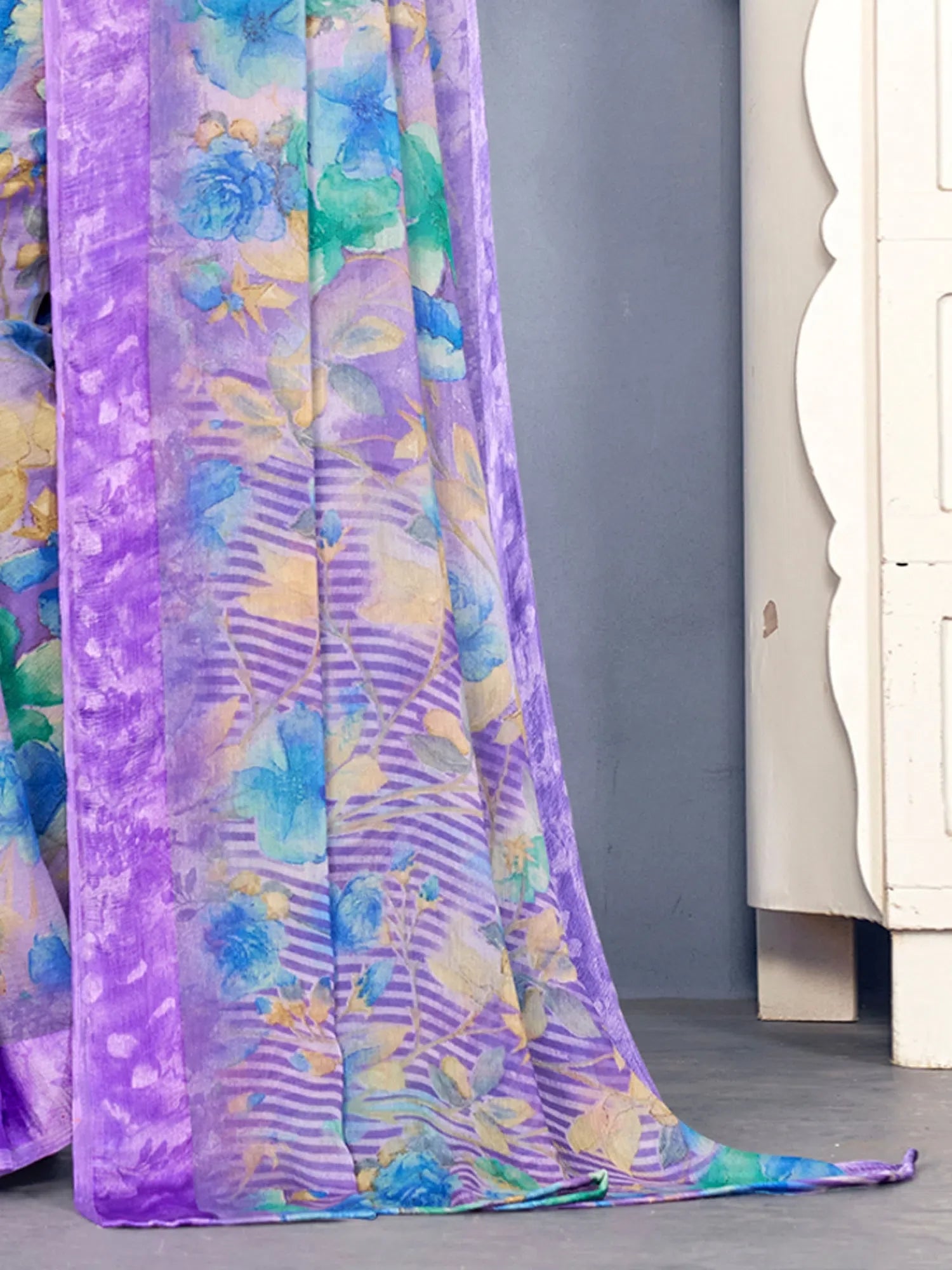 Lavender Printed Polyester Saree | Indian Sarees