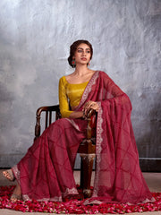 Women's Chiffon Maroon Embellished Designer Saree With Blouse Piece-CHUNRI1005