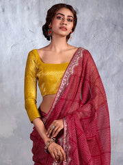 Women's Chiffon Maroon Embellished Designer Saree With Blouse Piece-CHUNRI1005