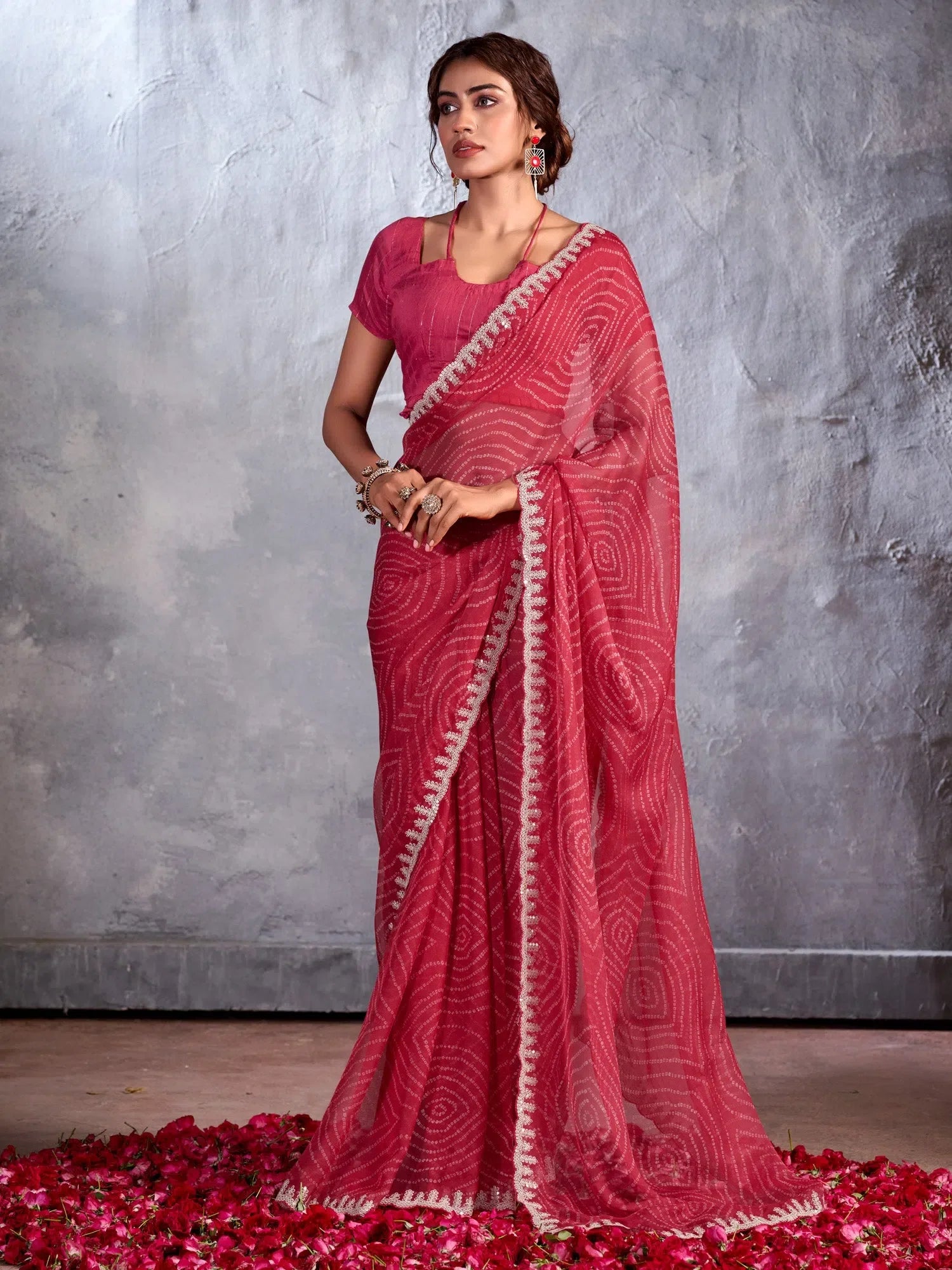 Pink Embellished Polyester Saree | Designer Sarees India
