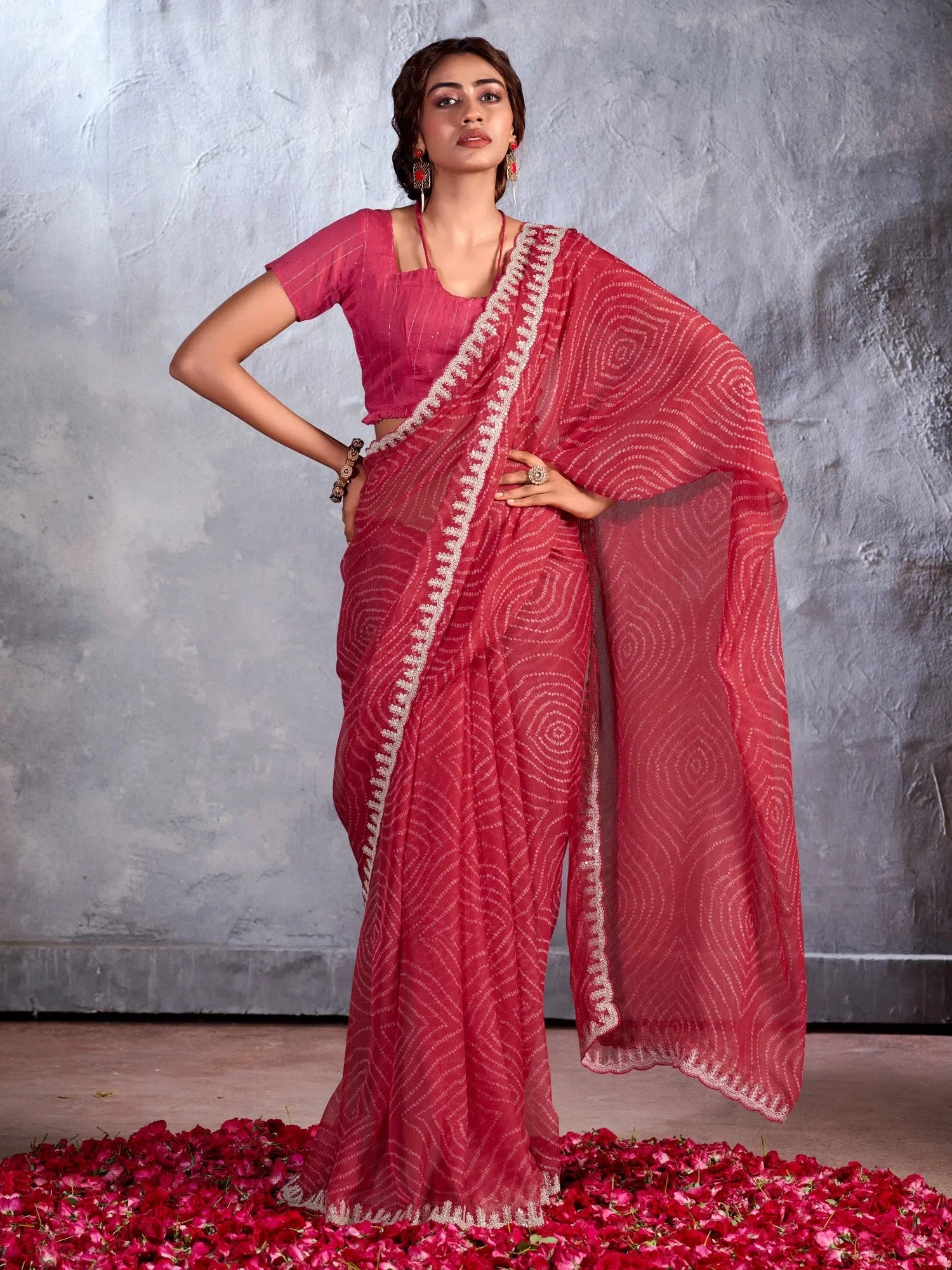 Pink Embellished Polyester Saree | Designer Sarees India