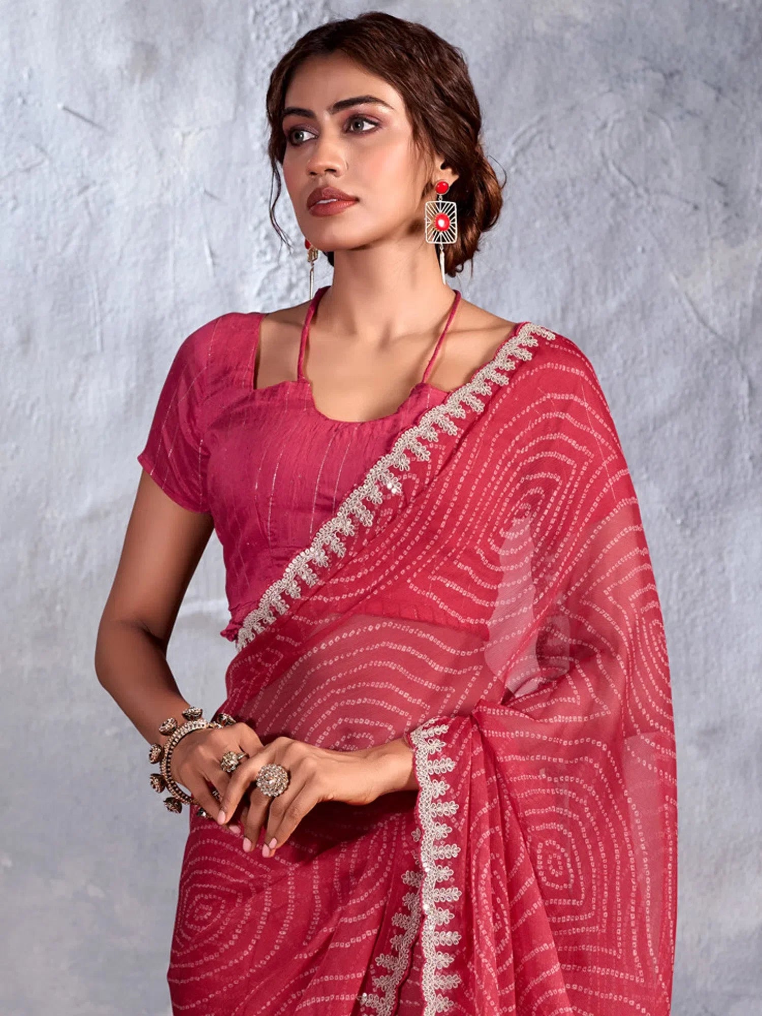 Pink Embellished Polyester Saree | Designer Sarees India