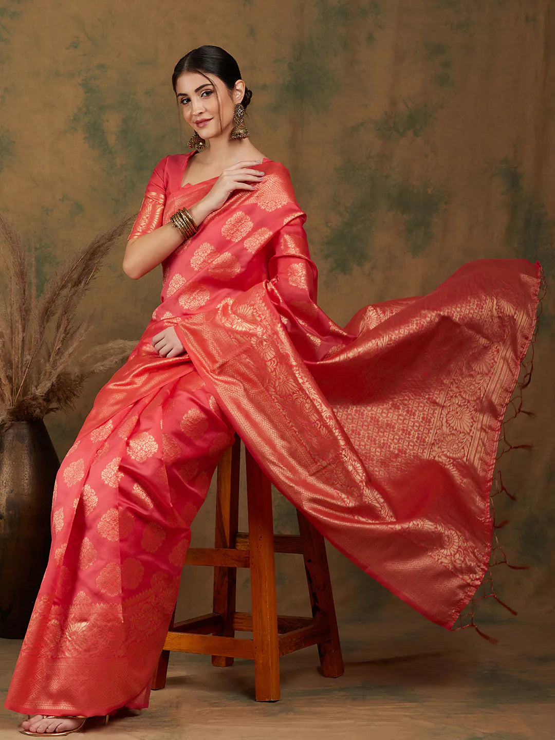 Peach Indian Sari: Elegant Womens Saree - MLSHWSA1098