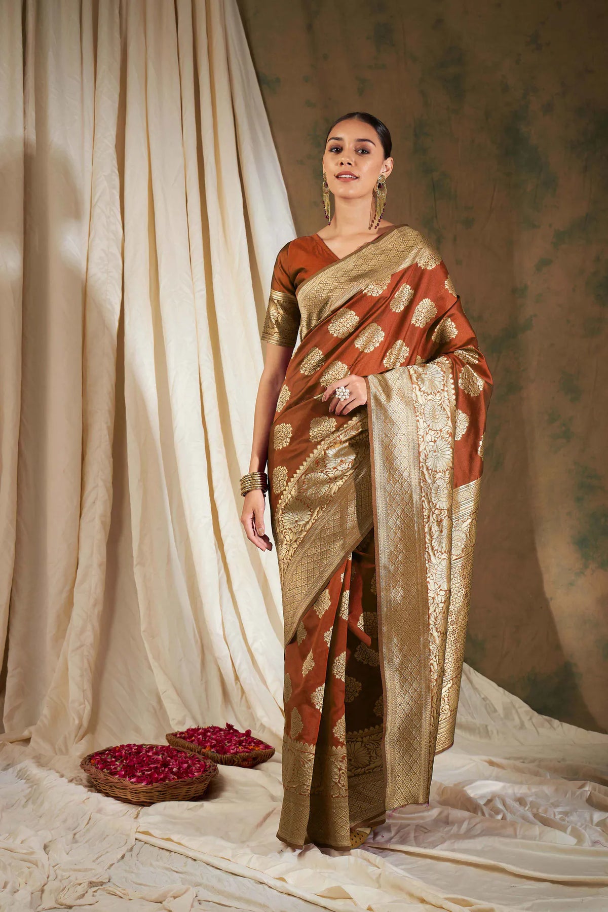 Womens Fashion Ethnic Orange Color Sarees-MLSHWSA1101ORG0ONE