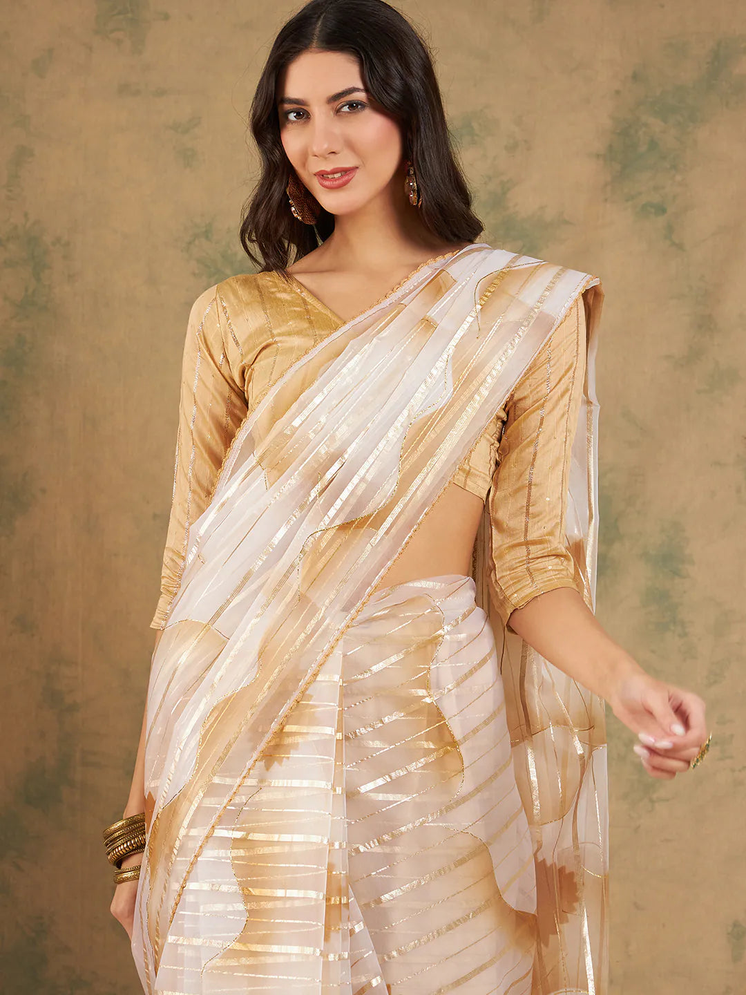 Beige Organza Saree | Indian Sarees - Woven Design