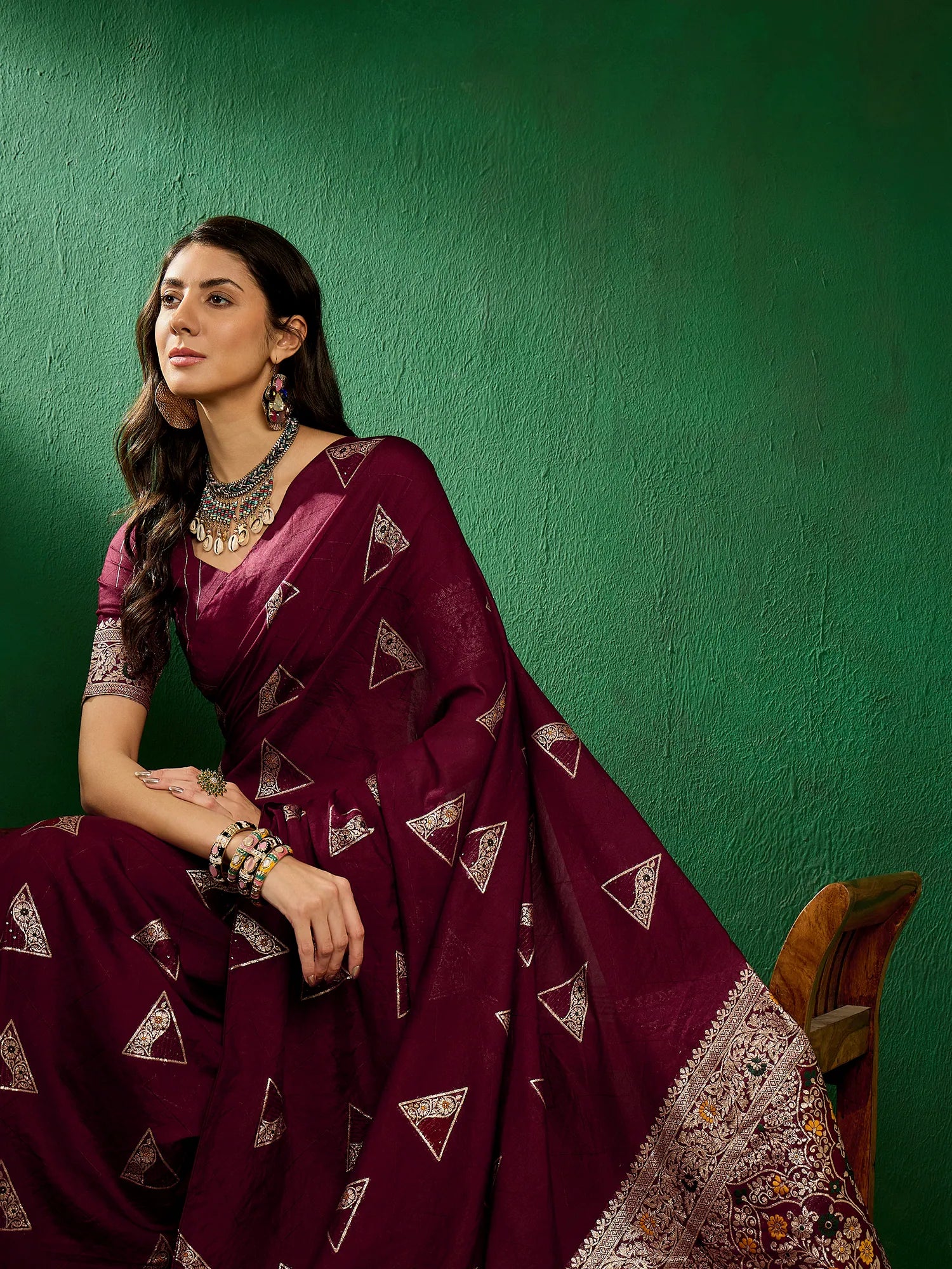 Maroon Woven Polyester Saree | Designer Sarees India