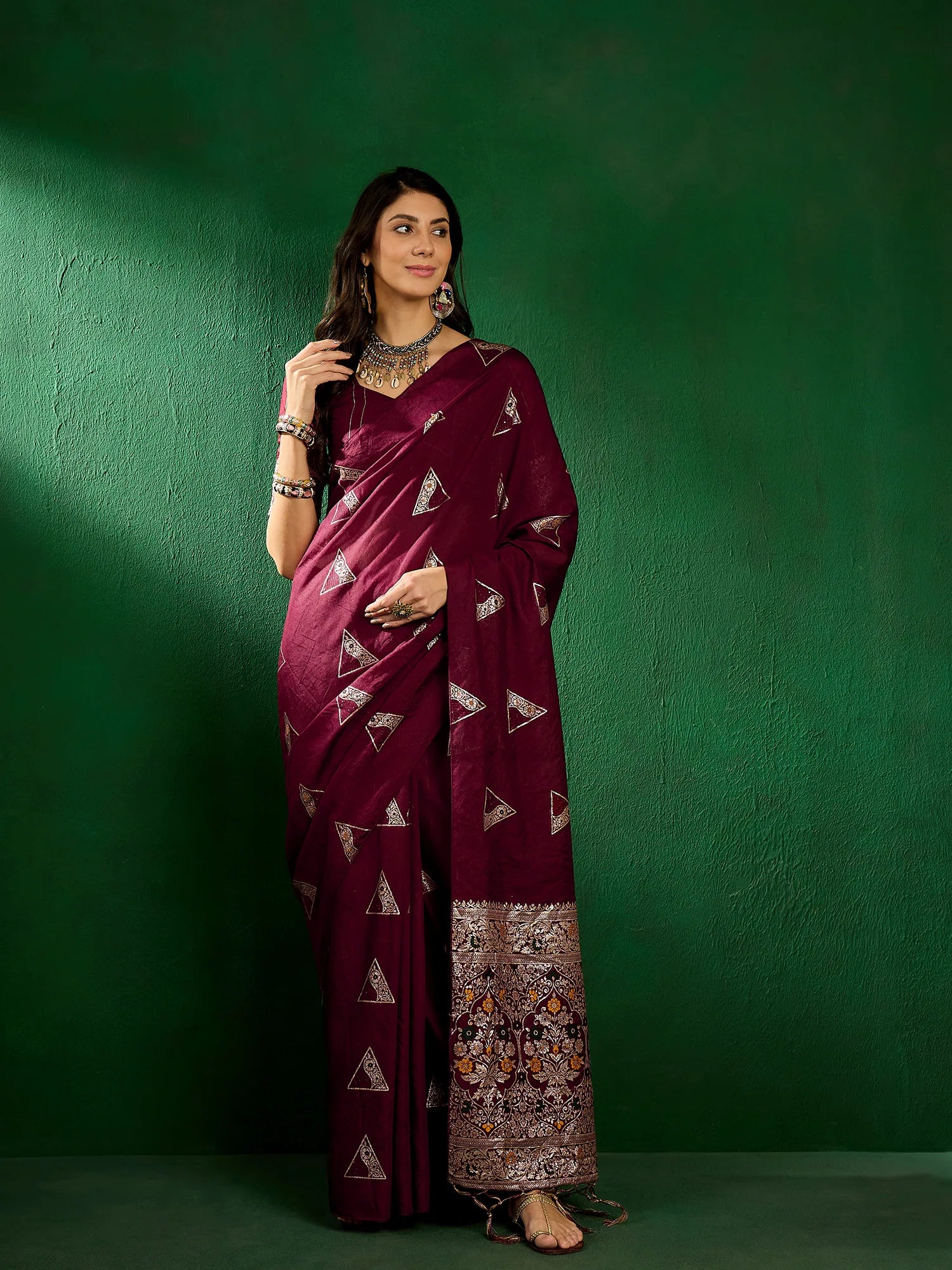 Maroon Woven Polyester Saree | Designer Sarees India