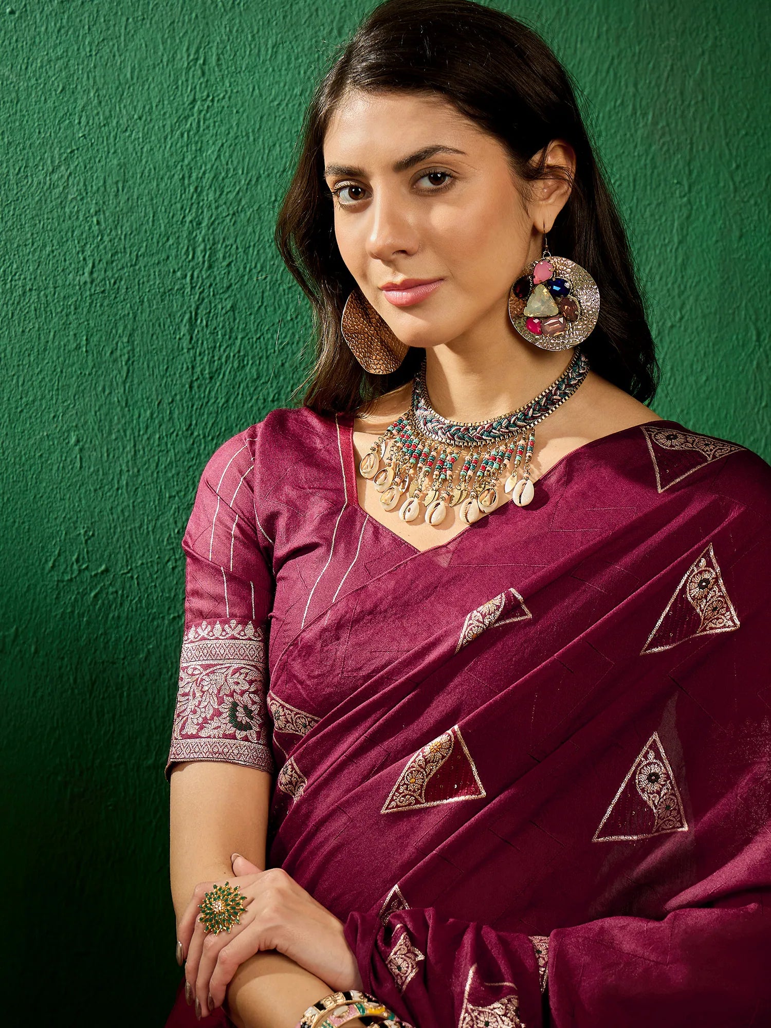 Maroon Woven Polyester Saree | Designer Sarees India