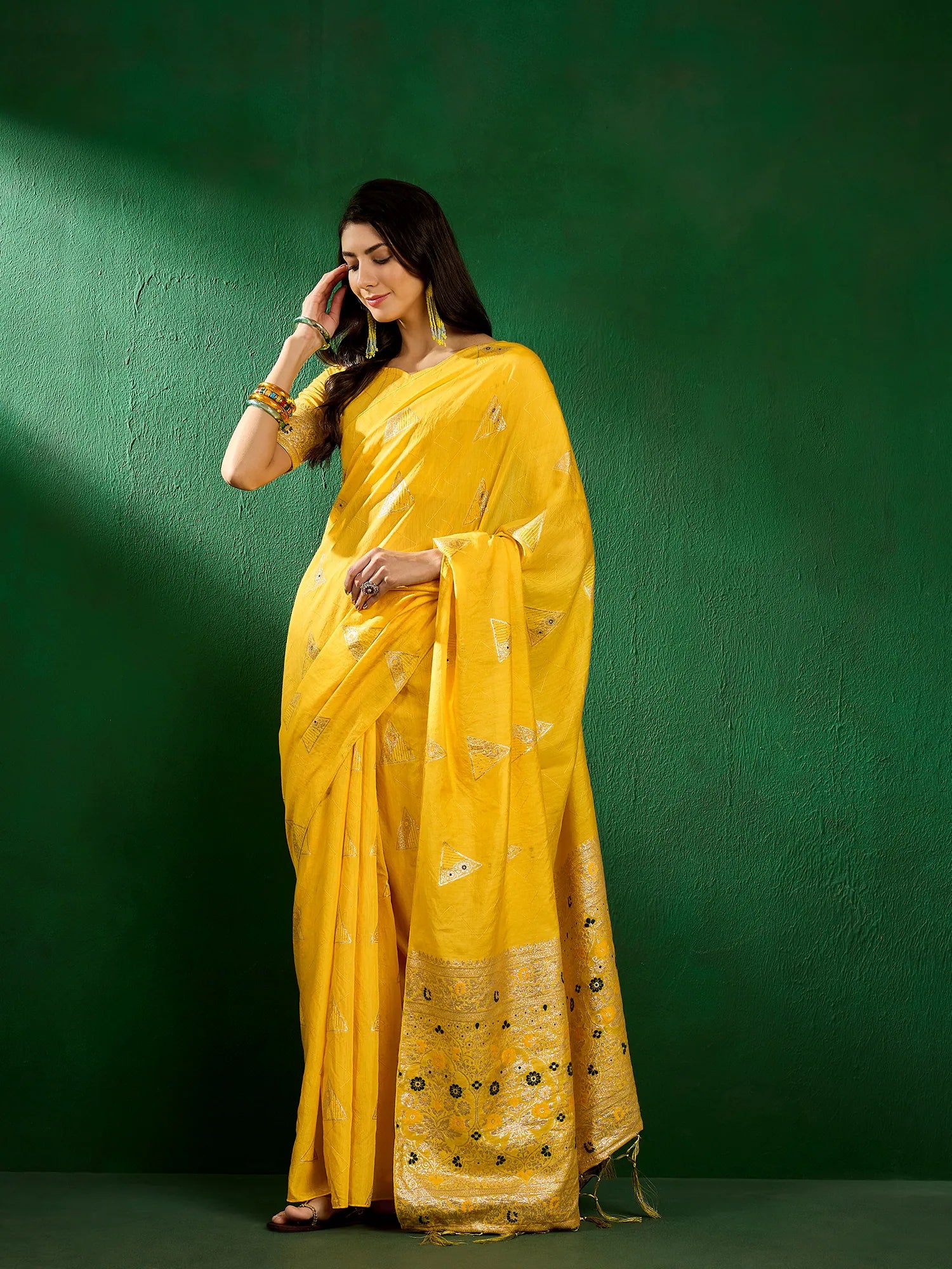 Mustard Woven Polyester Saree | Indian Sarees Online