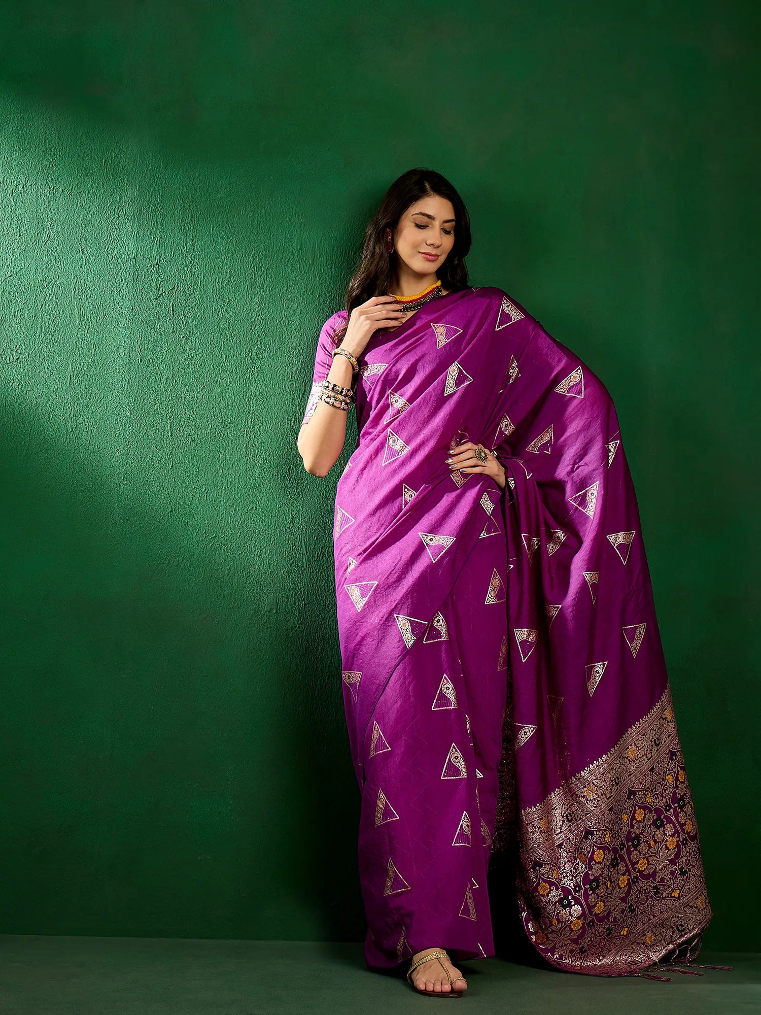Purple Woven Polyester Saree - Indian Sari Elegance