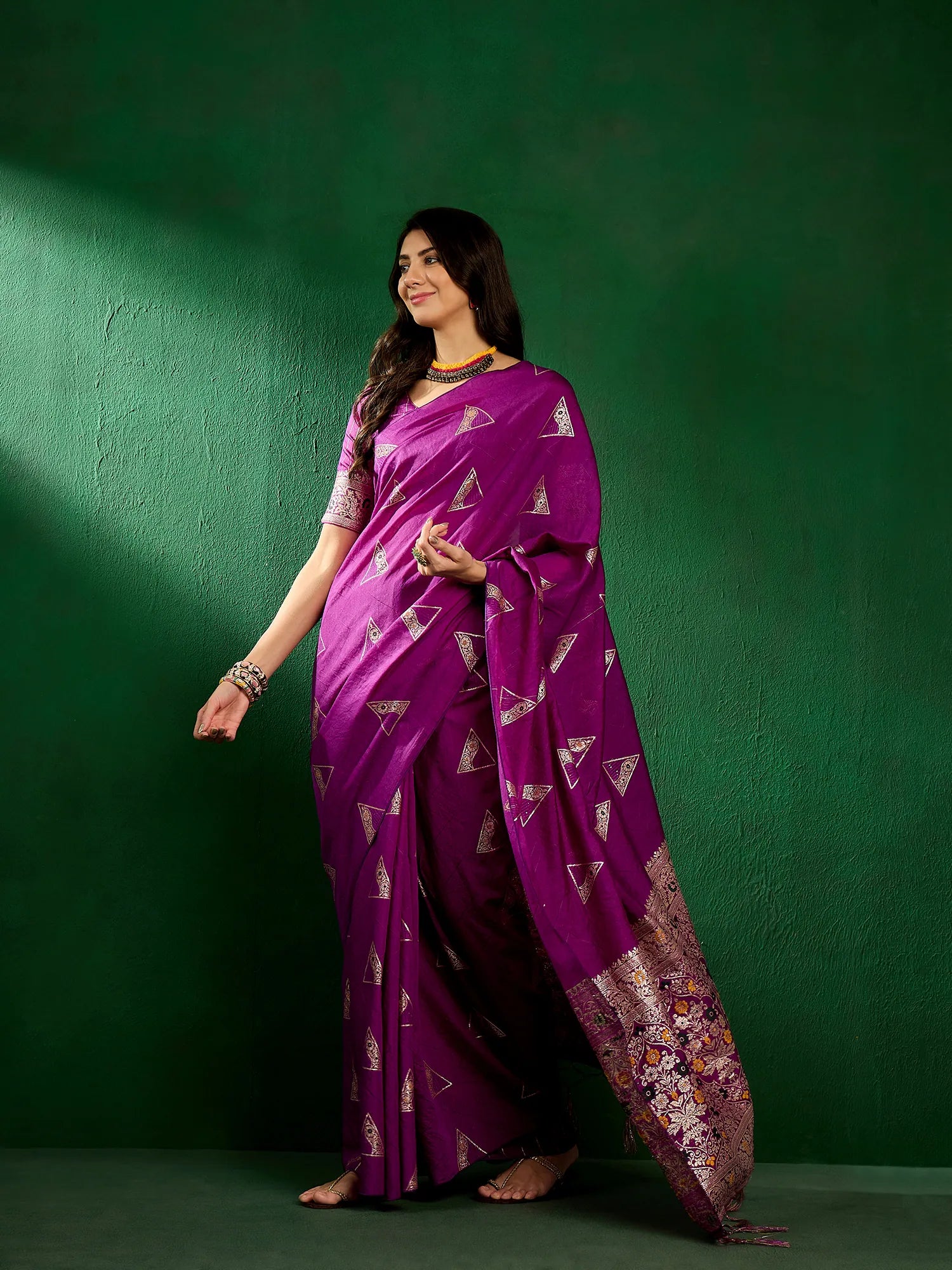 Purple Woven Polyester Saree - Indian Sari Elegance