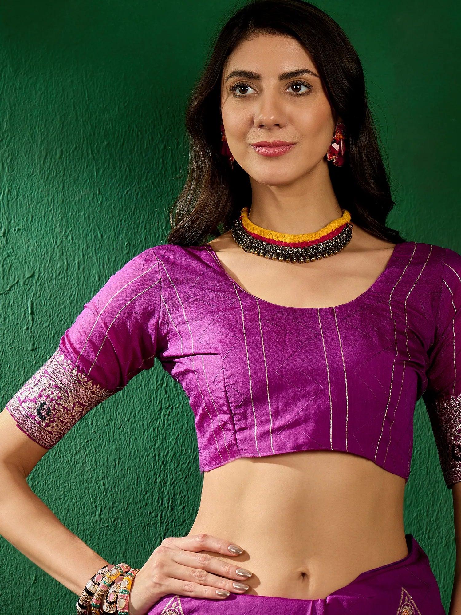 Purple Woven Polyester Saree - Indian Sari Elegance